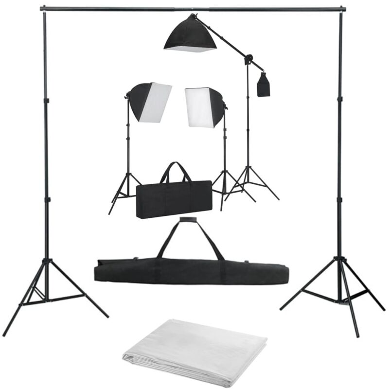 

vidaXL Kit de estudio fotográfico con focos softbox y telón de fondo - Blanco