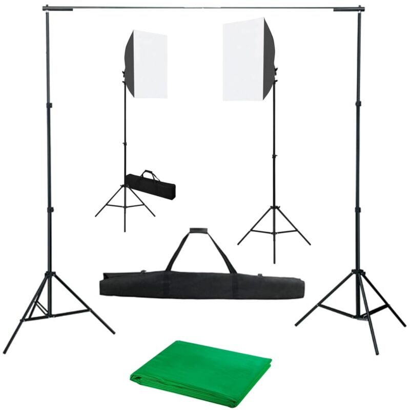 

vidaXL Kit de estudio fotográfico con focos softbox y telón de fondo - Negro