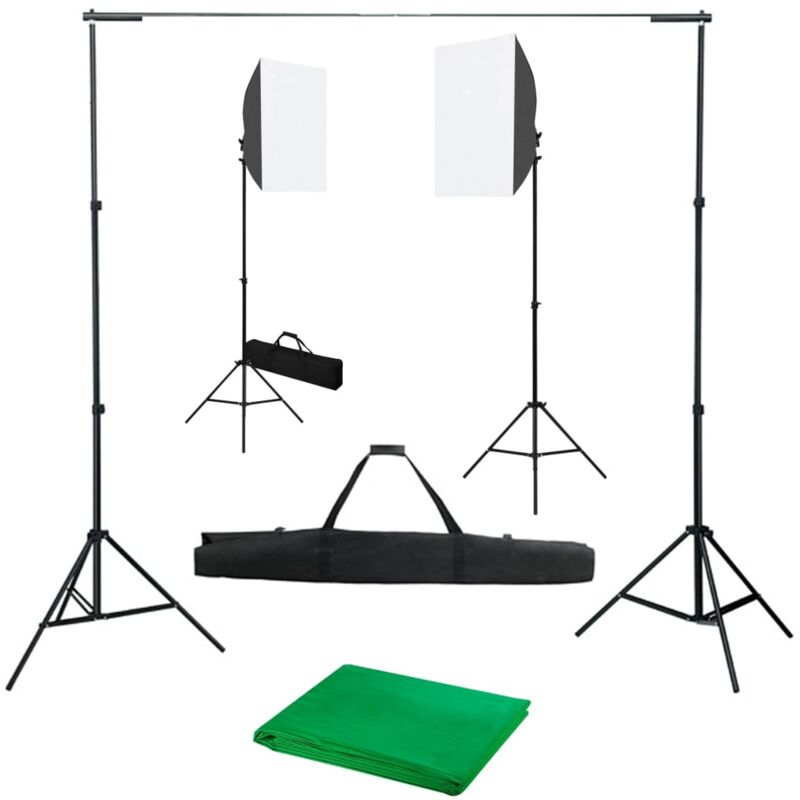 

vidaXL Kit de estudio fotográfico con focos softbox y telón de fondo - Negro