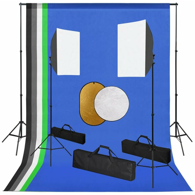 

Kit de estudio fotografico con lamparas, fondo y reflector