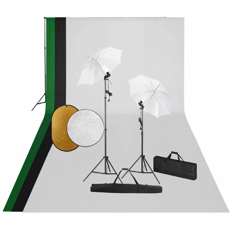

Kit de estudio fotográfico con lámparas, fondo y reflector