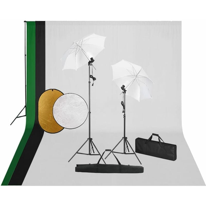 

Kit de estudio fotográfico con lámparas, fondo y reflector