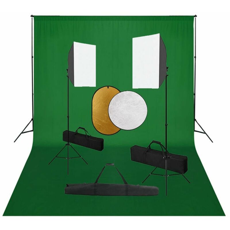 

Kit de estudio fotografico con luces softbox, fondo y reflector