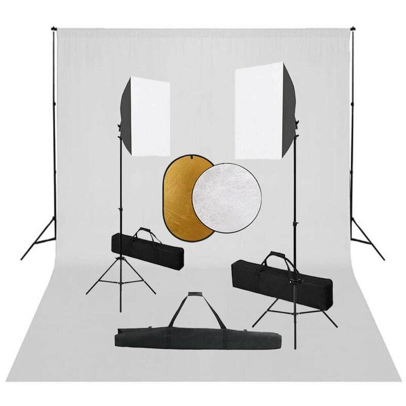 

Kit de estudio fotografico con luces softbox, fondo y reflector