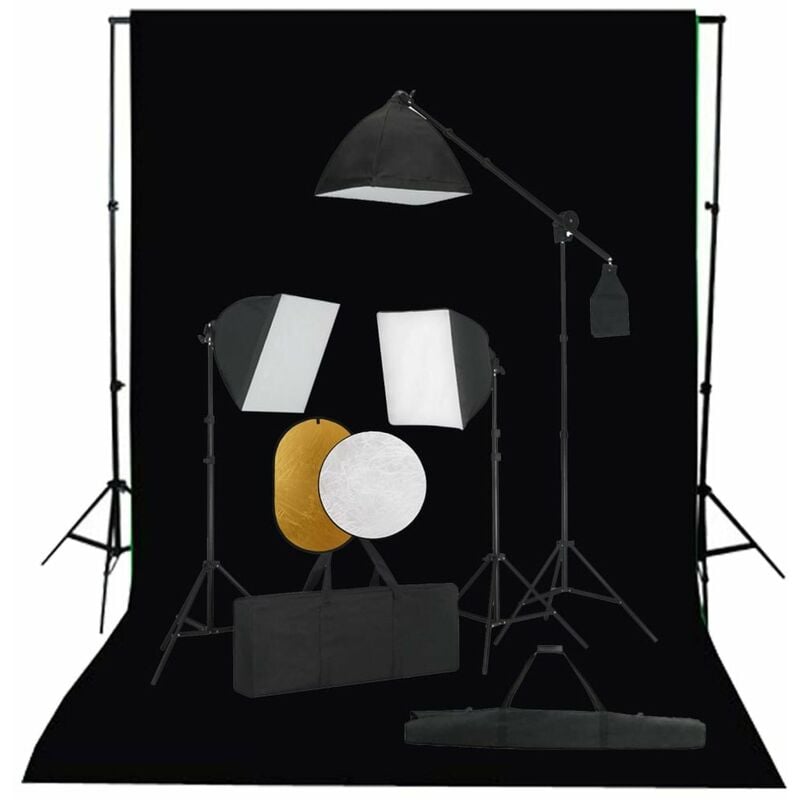 

Kit de estudio fotografico con luces softbox fondo y reflector