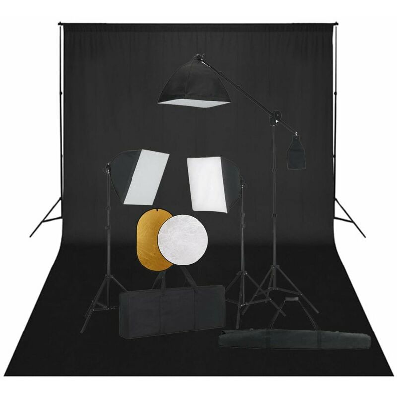 

Kit de estudio fotografico con luces softbox fondo y reflector
