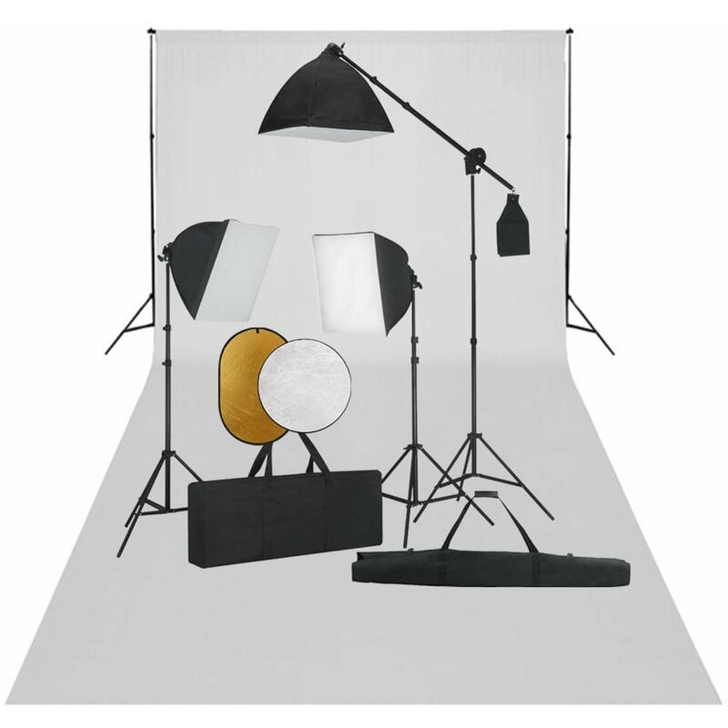 

Kit de estudio fotografico con luces softbox fondo y reflector