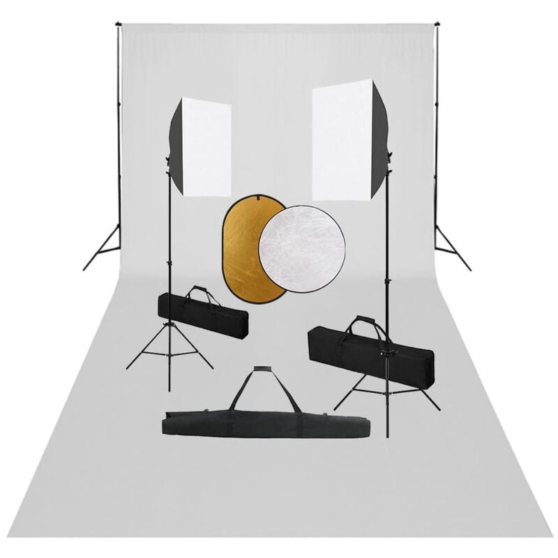 

Kit de estudio fotográfico con luces softbox, fondo y reflector