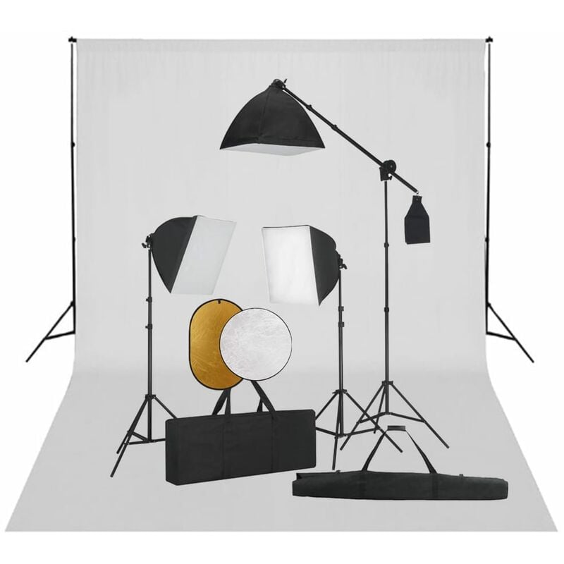 

Kit de estudio fotográfico con luces softbox fondo y reflector
