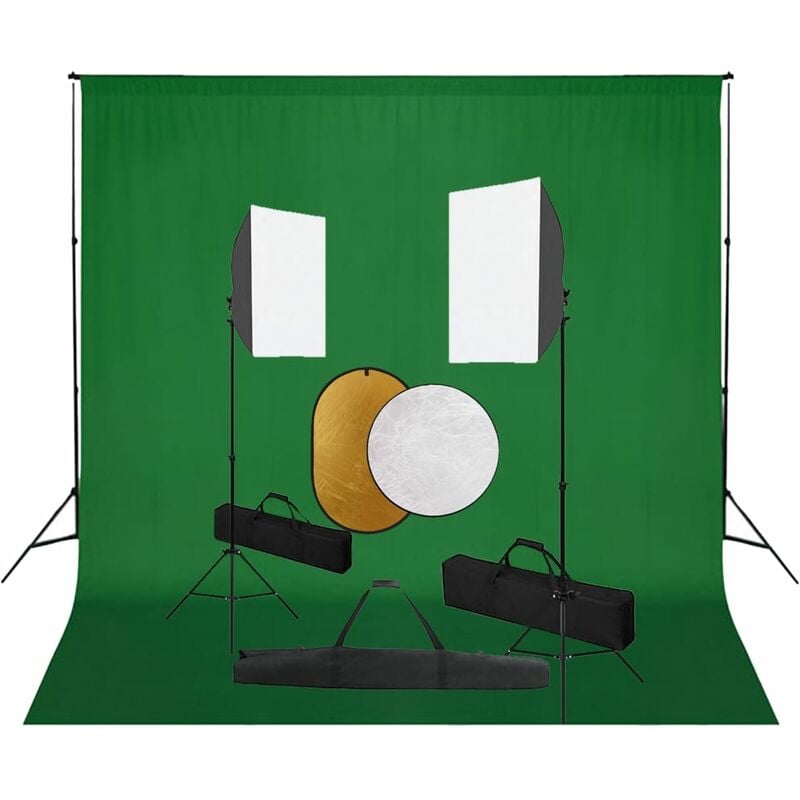 

Kit de estudio fotográfico con luces softbox, fondo y reflector