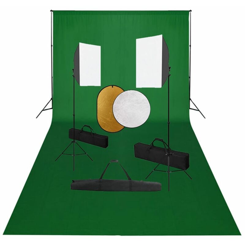 

Kit de estudio fotográfico con luces softbox, fondo y reflector