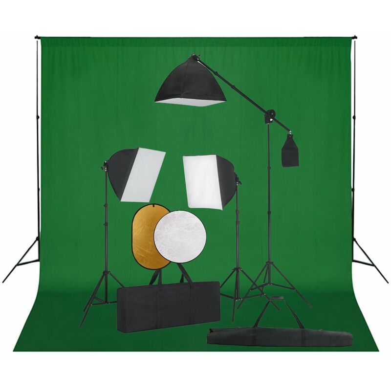 

Kit de estudio fotográfico con luces softbox fondo y reflector