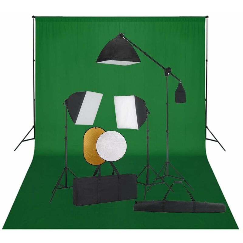 

Kit de estudio fotográfico con luces softbox fondo y reflector