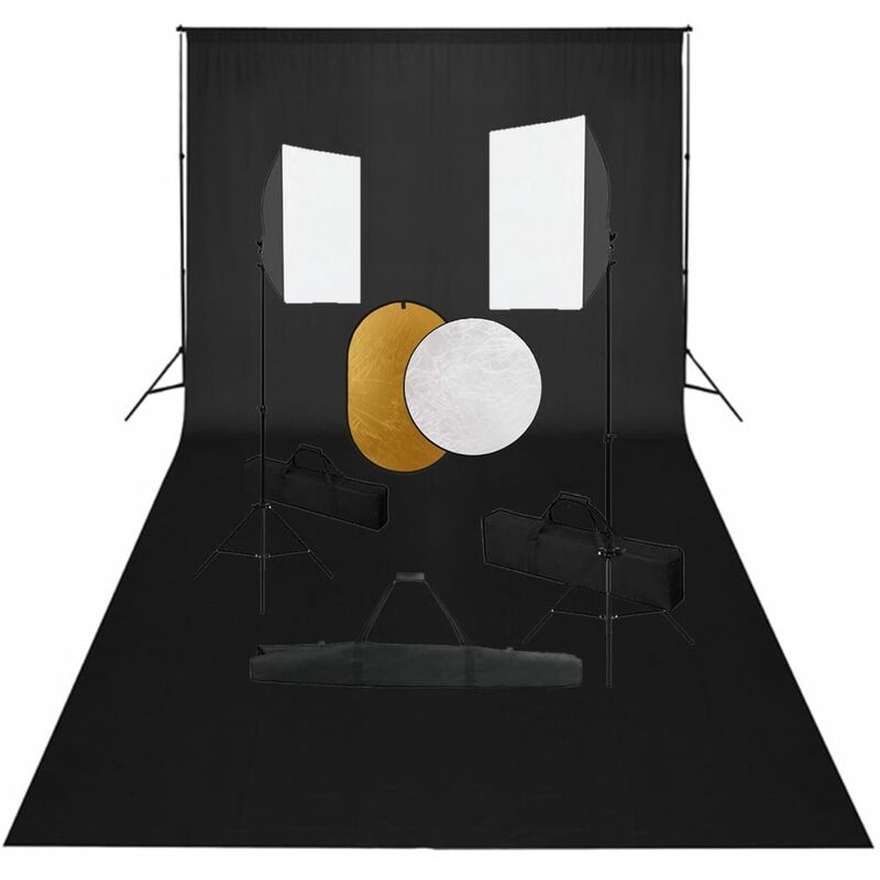 

Kit de estudio fotográfico con luces softbox, fondo y reflector