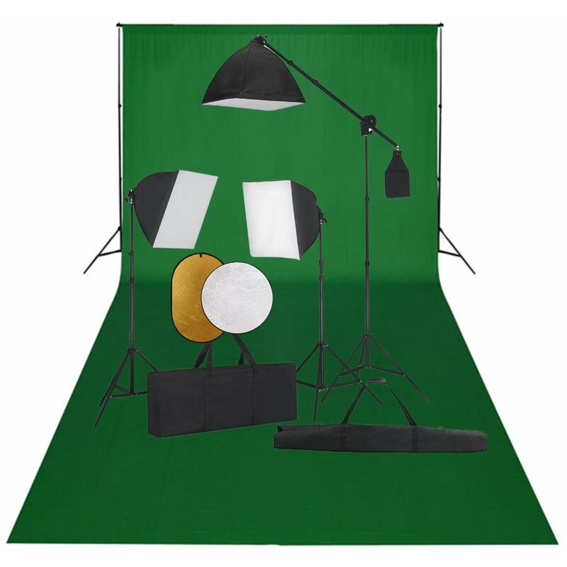 

Kit de estudio fotográfico con luces softbox fondo y reflector