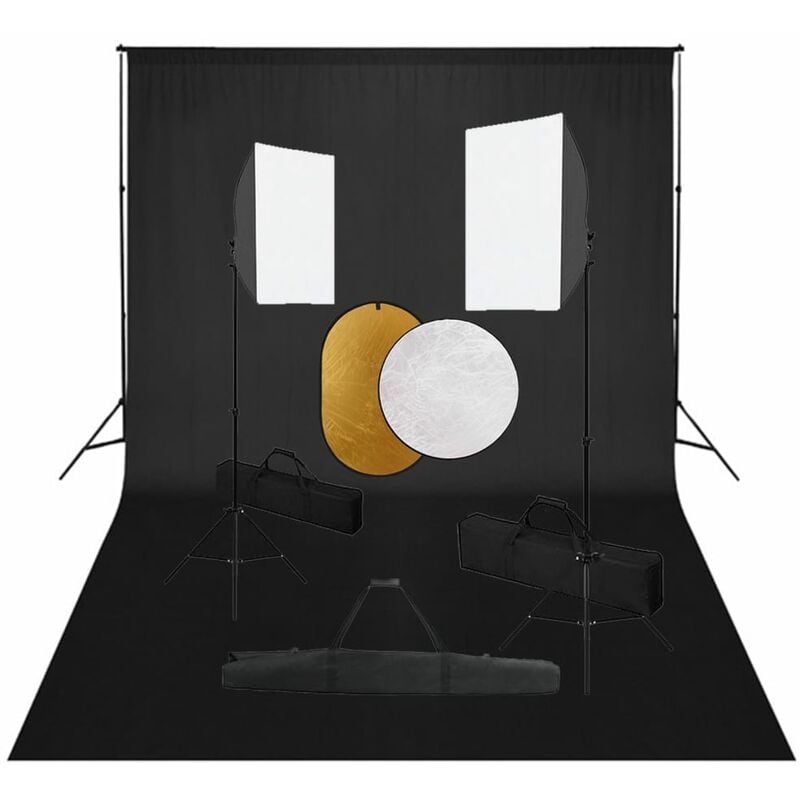

Kit de estudio fotográfico con luces softbox, fondo y reflector