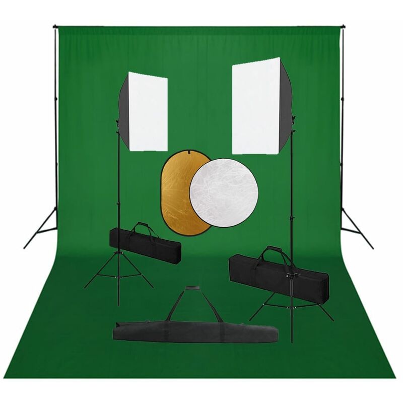 

Kit de estudio fotográfico con luces softbox, fondo y reflector