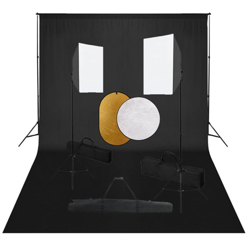 

Kit de estudio fotografico con luces softbox, fondo y reflector