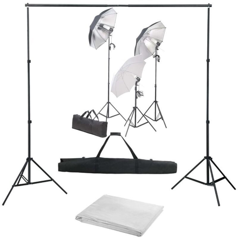 

vidaXL Kit de estudio fotográfico con luces y telón de fondo - Blanco