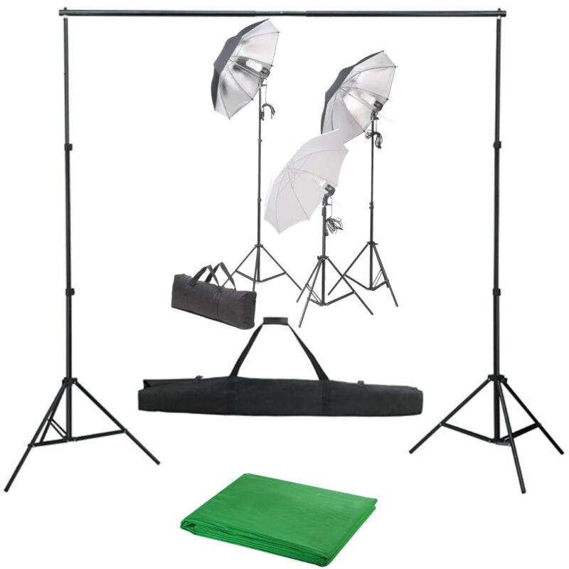 

vidaXL Kit de estudio fotográfico con set de luces y telón de fondo - Negro