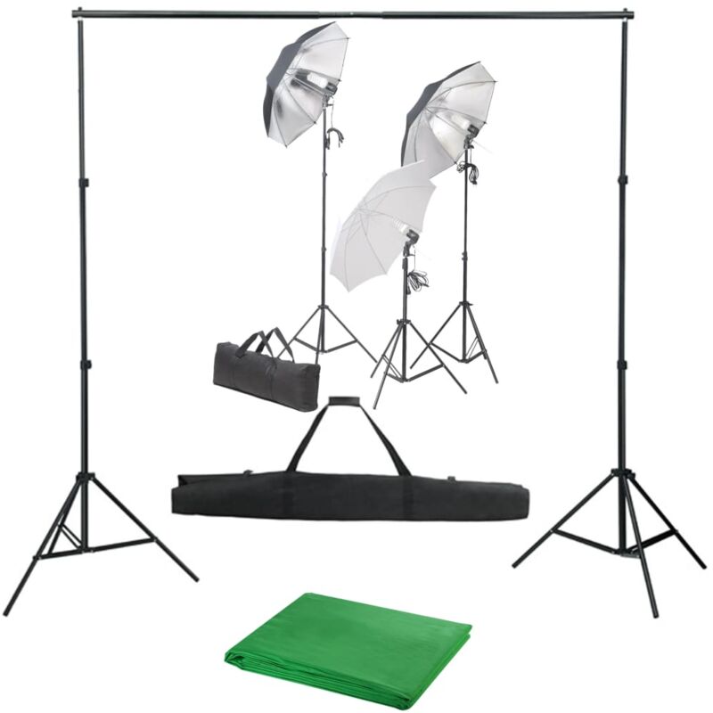 

vidaXL Kit de estudio fotográfico con set de luces y telón de fondo - Negro