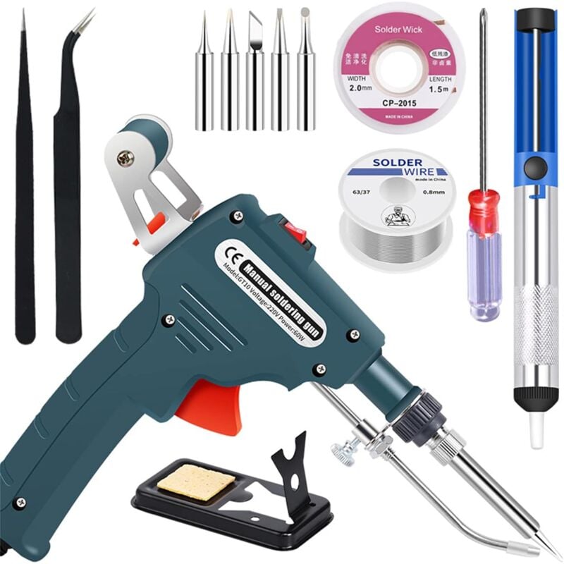 Coocheer - Kit de fer à souder 60 w, pistolet à souder électronique automatique avec pompe à dessouder, pincettes et pistolet à dessouder portatif