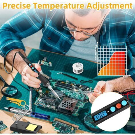 Kit de fer à souder, 60 W, plage de température réglable 200-450 ℃, comprend : multimètre, 5 pointes de soudage, soudure, fil à souder, pince à épiler, pince à dénuder et support.