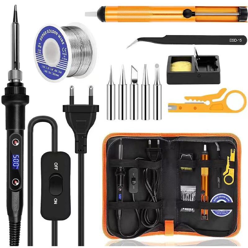 Coocheer - Kit de fer à souder 80 w lcd, température réglable, fil à souder, 5 pannes de soudure pour réparation de bijoux en métal, norme européenne