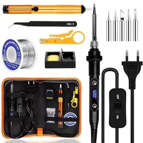 Kit de fer à souder 80 W, température réglable 180-560 °C, kit de soudage 13 en 1, interrupteur marche/arrêt avec 5 pointes de soudure, adapté à l'entretien de la maison et au bricolage.