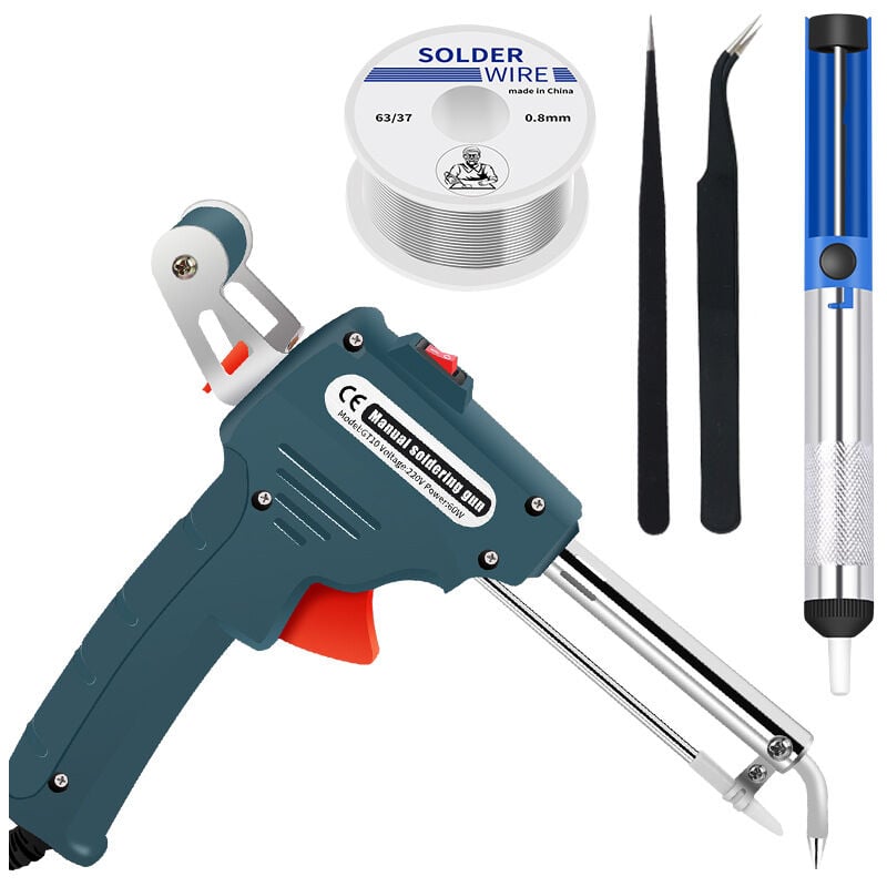 Coocheer - Kit de fer à souder électrique 220 v 60 w, pistolet à étain, machine à souder, chauffage automatique, kit d'outils de réparation (5 pièces