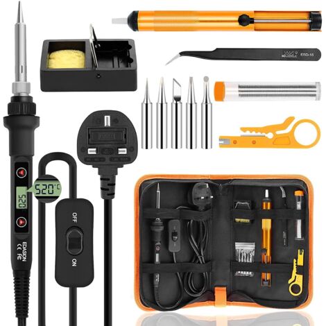 Kit de fer à souder Fer à souder 80W Kit de soudure de précision électronique Fer à souder numérique Température réglable 180-520°C Visible avec interrupteur marche/arrêt,