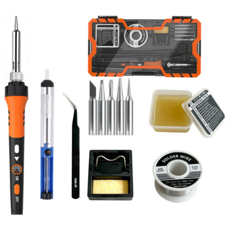 Kit de fer à souder intelligent 60W, 12 en 1, température réglable 200-450°C, 5 pointes, fil, support, céramique, multifonctionnel