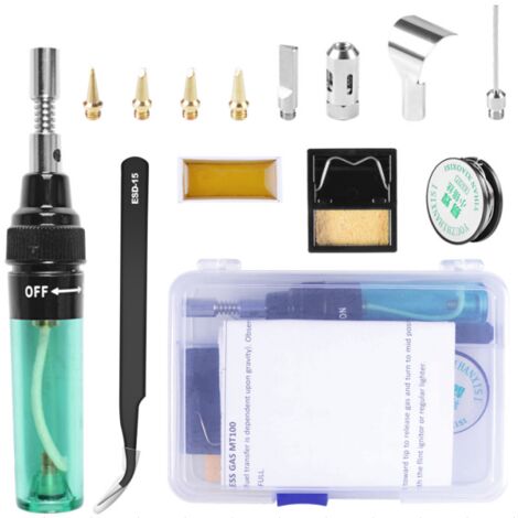 Kit de fer à souder portable, stylo à souder brûleur chalumeau gaz fer à souder outil de pointe butane sans fil, kit polyvalent de fer à souder butane