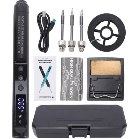 Kit de fer à souder sans fil avec écran LCD, rechargeable par USB-C, température réglable de 200 à 450 °C, mise en veille automatique, pour la réparation électronique JJXL003-Noir : Fer à souder numér