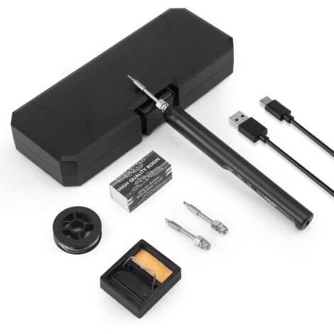 Kit de fer à souder sans fil rechargeable par USB avec écran LCD, température réglable de 200 ℃ à 450 ℃, 3 pannes à souder, fil à souder, fer à souder, pâte à souder, fer à souder