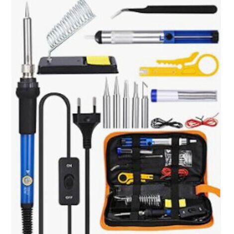 Kit de fer de soudage 60W avec tête de fer interchangeable, support, tube de soudage, fil de soudage, 15 en 1 pistolet de soudage réglable en température kit de fer de soudage