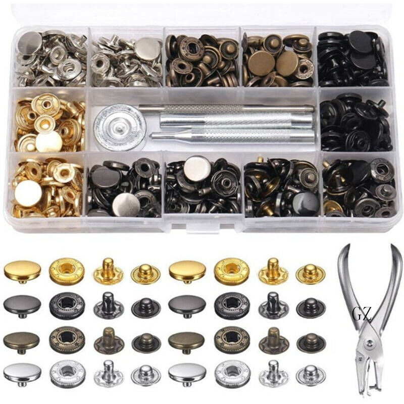 Kit de fermoirs à pression, jeu de 120 boutons-pression en métal avec pinces à poinçonner et kit d'outils de fixation de 4 pièces