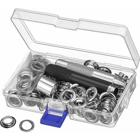 Kit de ferramentas de ilhós Conjuntos de ilhós de metal de 10 mm Conjunto de 100 ilhós Kit de ilhós para reparo de tenda de lona de lona prata (2/5 pol.)