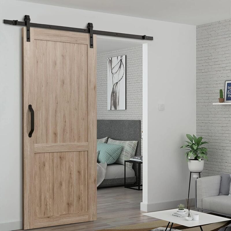 Kit de ferrures pour porte coulissante en bois - Acier - Aspect antique - 6FT - jusqu'à 120 kg