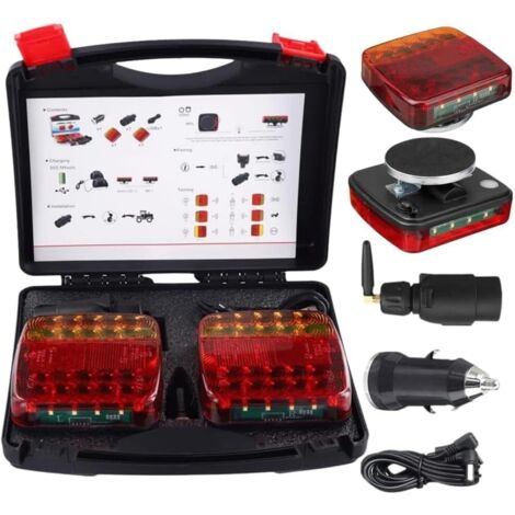 Kit de feux arrière rechargeables magnétiques LED sans fil avec base d'aspiration puissante, étanche ip65, autonomie de 100 heures pour camion