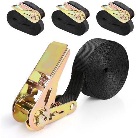 Kit de fijación de 4 correas de amarre con trinquete de 6 m x 25 mm para motocicleta, coche y equipaje con capacidad de carga de hasta 800 kg. Correas de tensión negras.