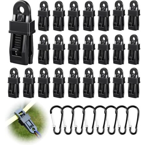 Kit de fijación de cubierta de piscina de 32 piezas, 24 clips de cubierta y 8 mosquetones, kit de fijación de cubierta para camping, caravanas, picnics