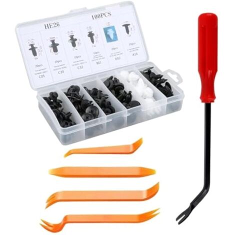 Kit de fijación para coche: 105 piezas que incluyen remaches de expansión, piezas de plástico y un kit de herramientas. Compatible con los tornillos y fijaciones de plástico de la mayoría de los model