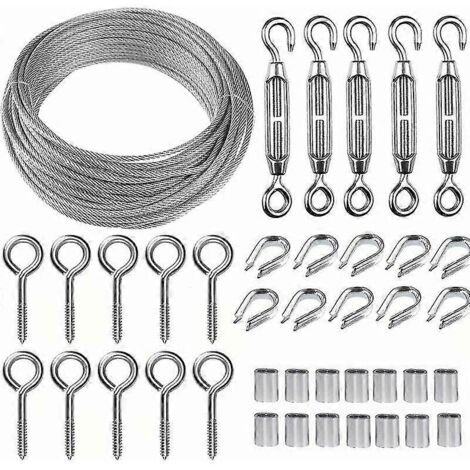 Kit de fil en acier inoxydable de 30 m/2 mm avec tendeur de fil M5 robuste, kit d'enrouleur de fil pour clôture, kit de garde-corps à câbles, tendeur de fil pour escalade de jardin