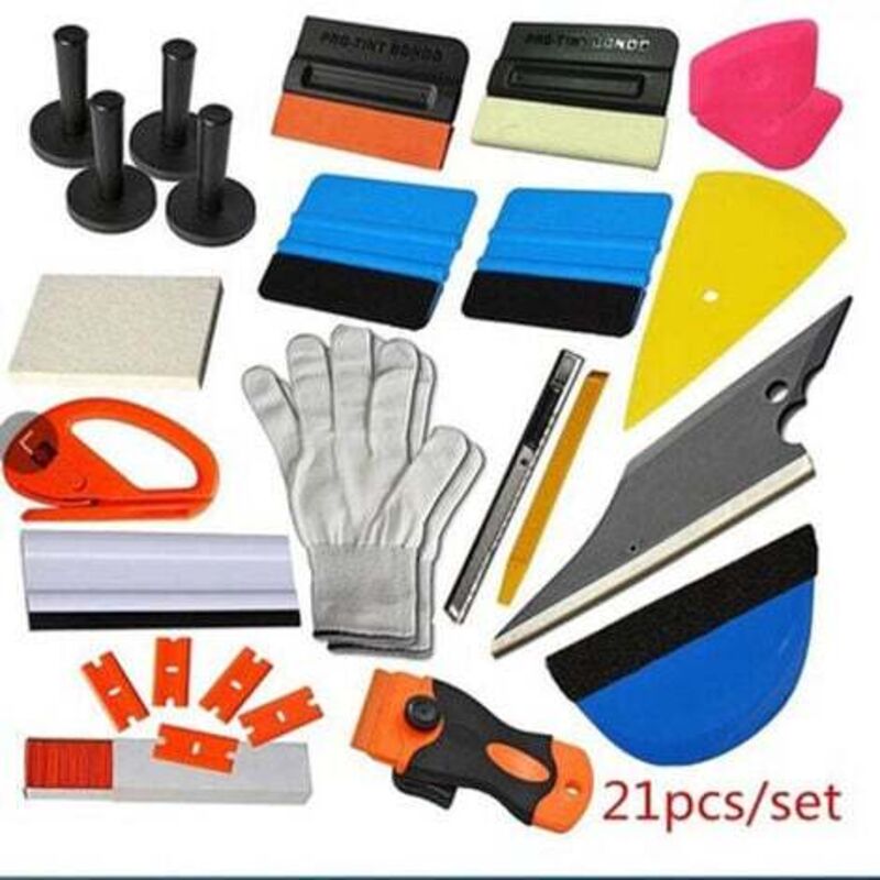 Kit de Films de Voiture Teinté Kit Covering Outils de Film Comprenant Un grattoir en Plastique, Couteau Utilitaire et Lames, 21PCS