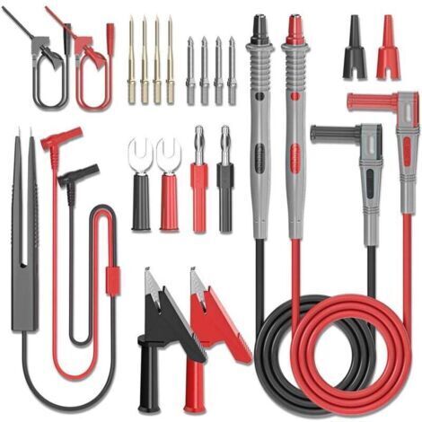 Kit de fils de test multimètre 21 pièces, ensemble de sondes de test électriques numériques avec pinces crocodile, pinces à crochet de test SMD IC, pince de test, sondes tranchantes de précision rempl