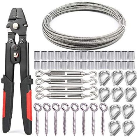 Kit de fils en acier, un outil sertissage câble métallique + 30 m fil acier inoxydable 4 tendeurs 10 dés à coudre M2 8 crochets vis œillet -