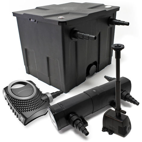 Kit de filtración con Bio Filtro 12000L, 18 W Uv clarificador 80 W bomba y bomba de fuente Jardin