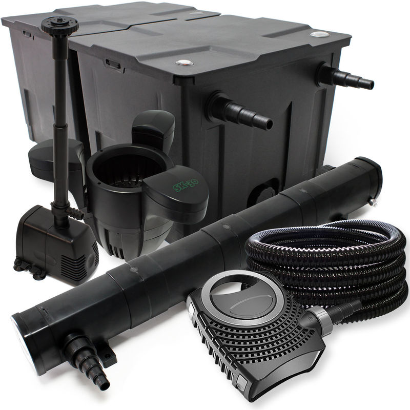 

Wiltec - Kit de filtración con Bio Filtro 60000l 72 W Clarificador 80 W bomba de fuente skimmer y manguera