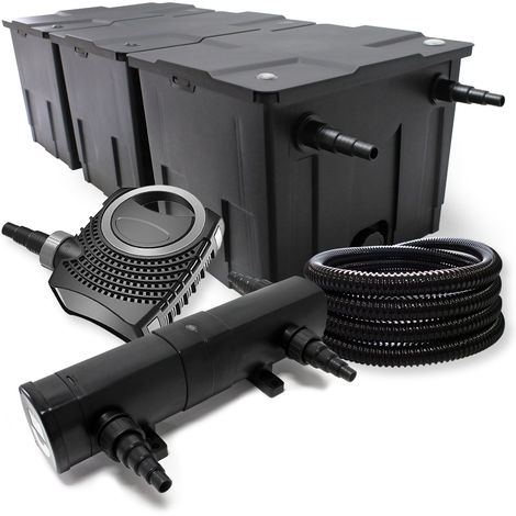 Kit de filtración con Bio Filtro 90000l UVC Clarificador 18 W 80 W bomba y manguera 25 m jardin